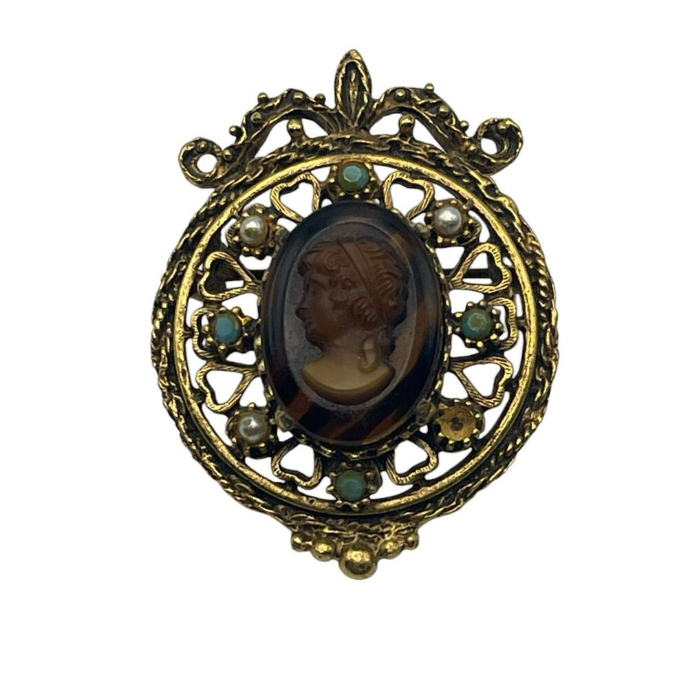 Vintage FLORENZA Filigree Cameo Brooch